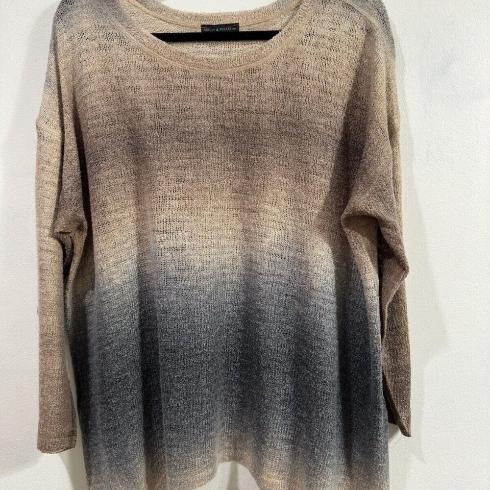 Nalli & Millie Ombre‎ Knit Sweater Tunic Top Beige Gray Long Sleeve